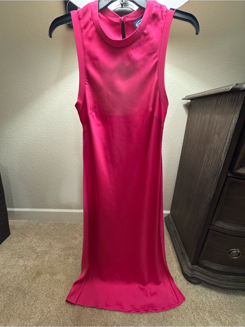Sleek Sleeveless Hot Pink Maxi Dress with High Neck